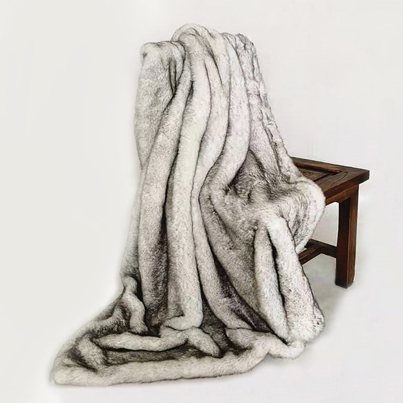 Luxurious Warmth: Faux Silver or Amber Fox Fur Blanket