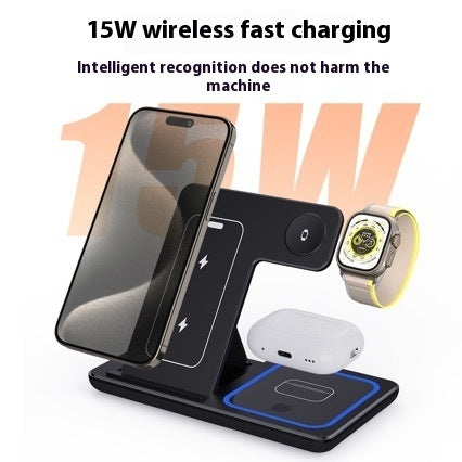 Streamline Charging: 15W 3-in-1 Fast Wireless Charger Stand for iPhone