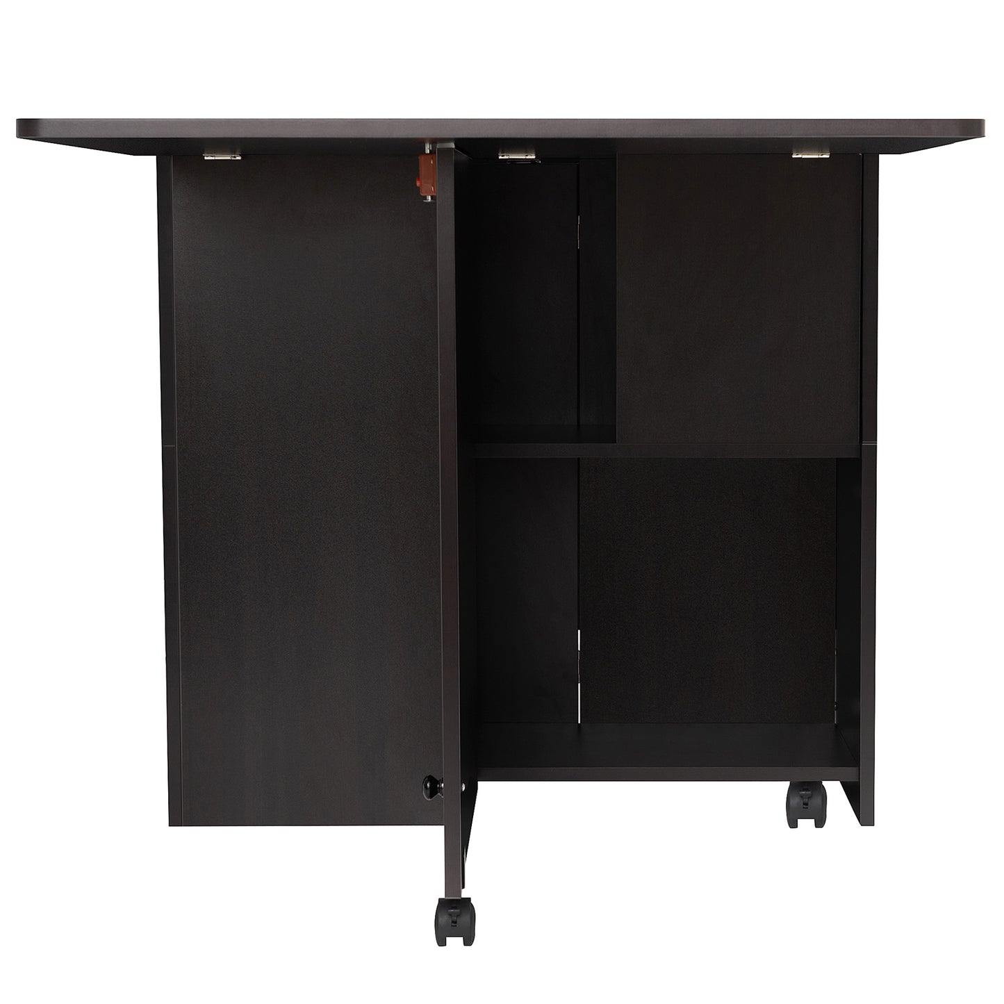 Folding Dining Table w/ 2 Drawers Space Saving Dining Room Table w/ 6 Wheels 2-Layer Storage Racks Kitchen Bedroom Restaurant