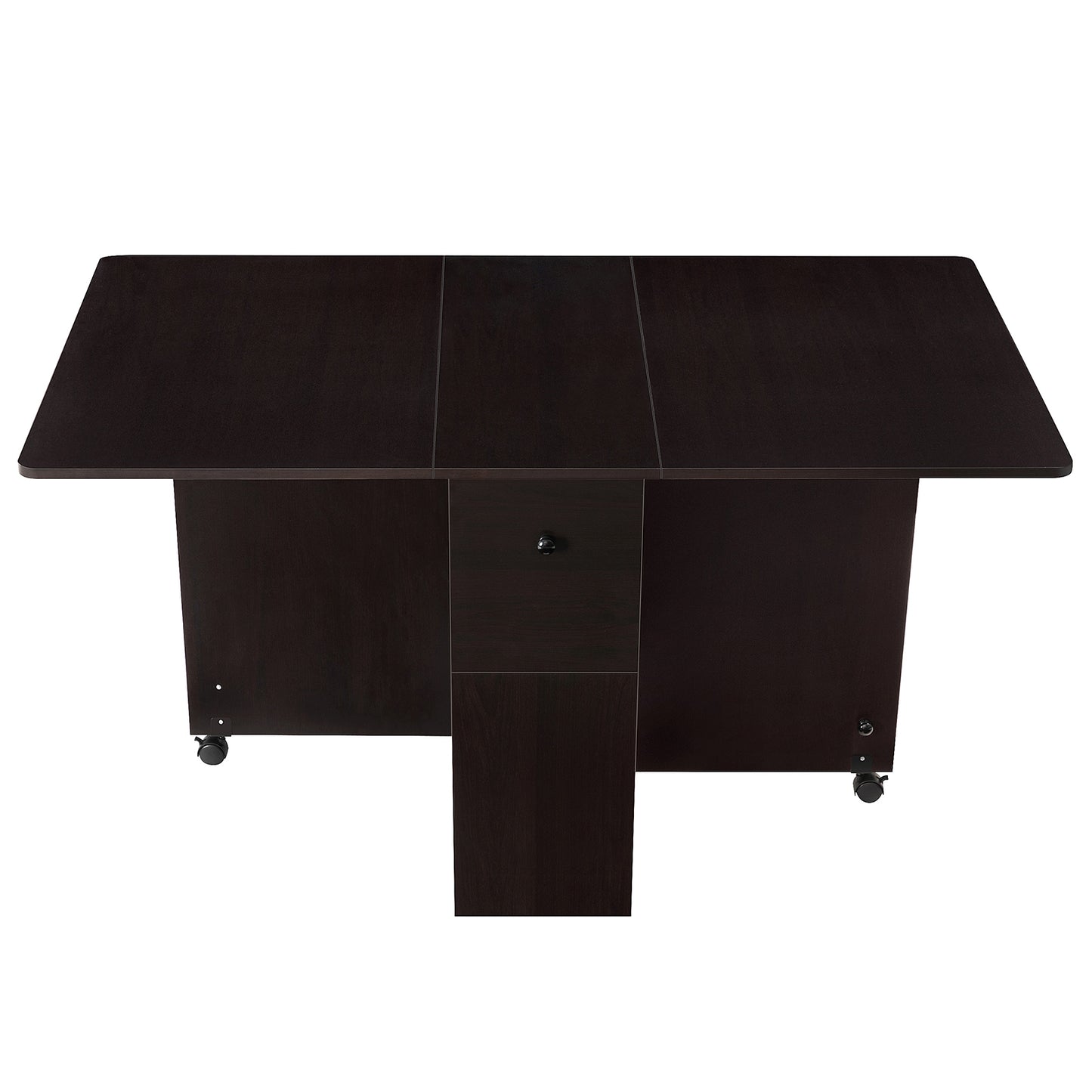 Folding Dining Table w/ 2 Drawers Space Saving Dining Room Table w/ 6 Wheels 2-Layer Storage Racks Kitchen Bedroom Restaurant