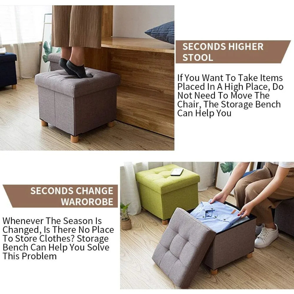 Compact Elegance: Brown Foldable Storage Ottoman with Wooden Feet