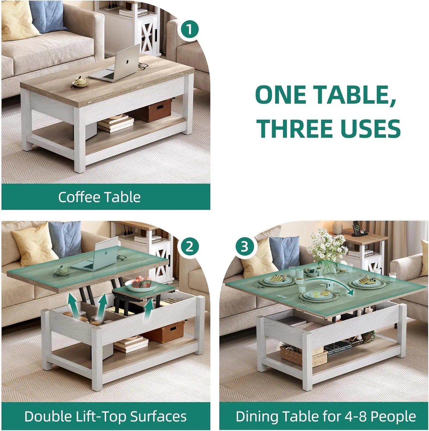Want one Versatile Table? 3-in-1 Lift Top Coffee Table with Storage