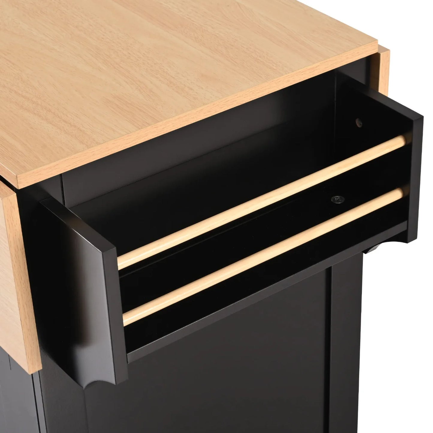 Kitchen island with drop down board, rolling kitchen cart, folding storage table with spice and towel rack, 3 drawers,