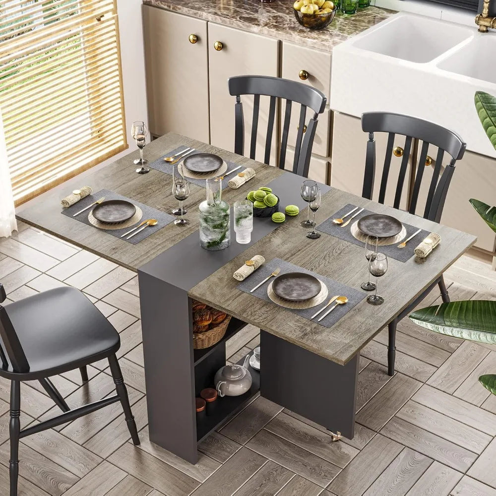 Multifunction Space Saver: Folding Dining Table with Storage on Wheels