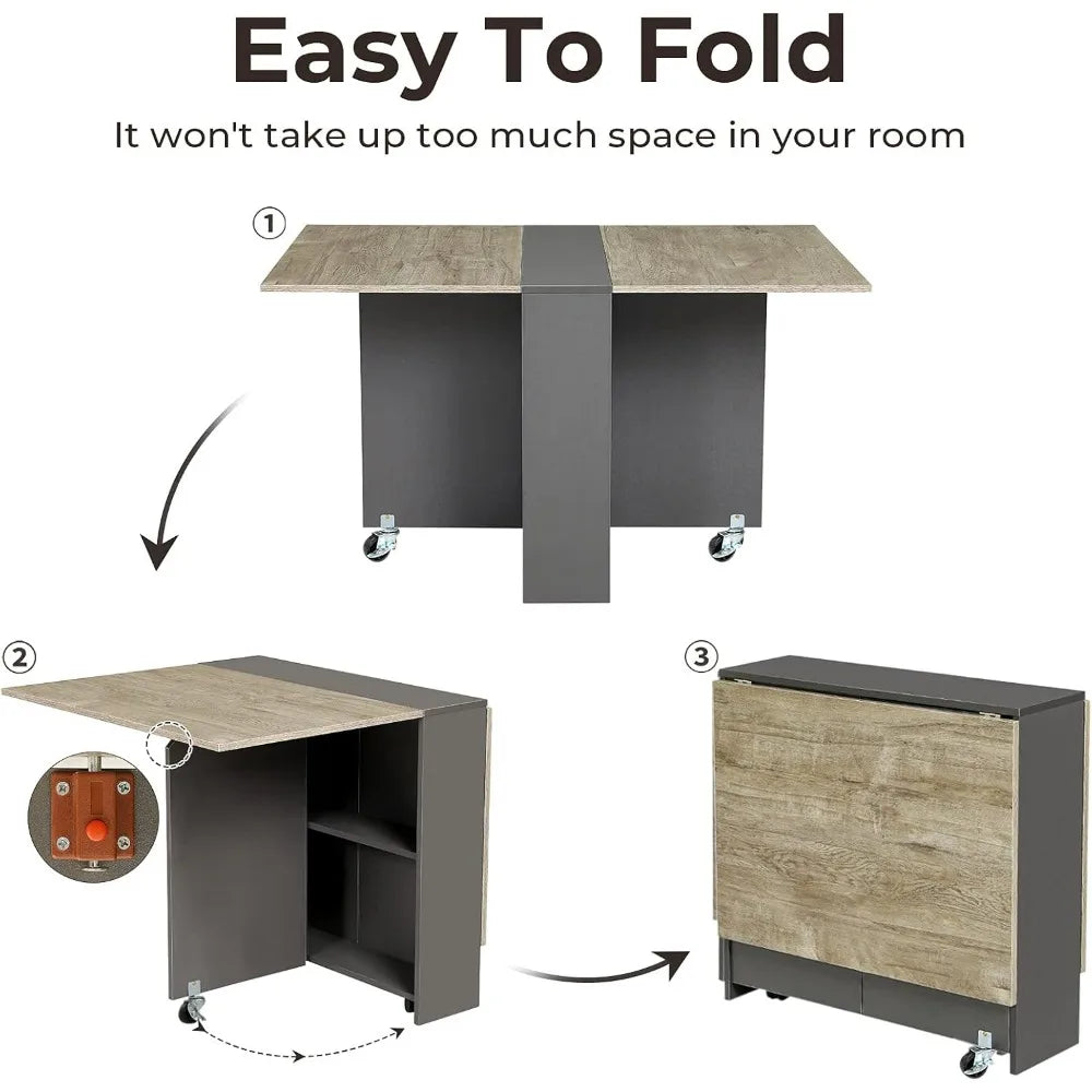 Multifunction Space Saver: Folding Dining Table with Storage on Wheels