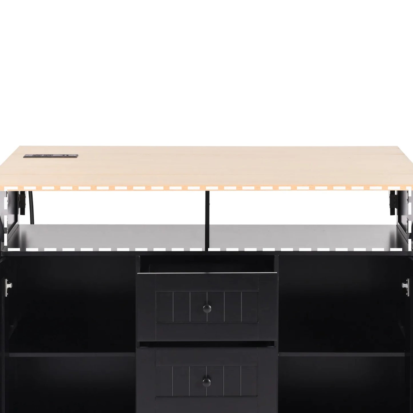 Kitchen island with drop down board, rolling kitchen cart, folding storage table with spice and towel rack, 3 drawers,