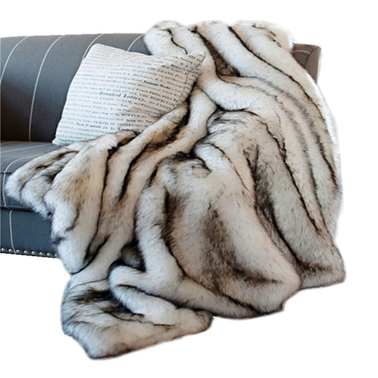 Luxurious Warmth: Faux Silver or Amber Fox Fur Blanket