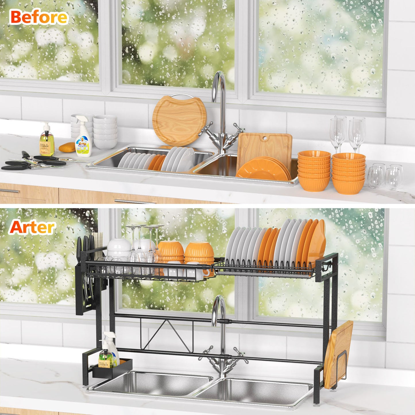 Efficient Kitchen Helper: Over-the-Sink 2-Tier Dish Drying Rack