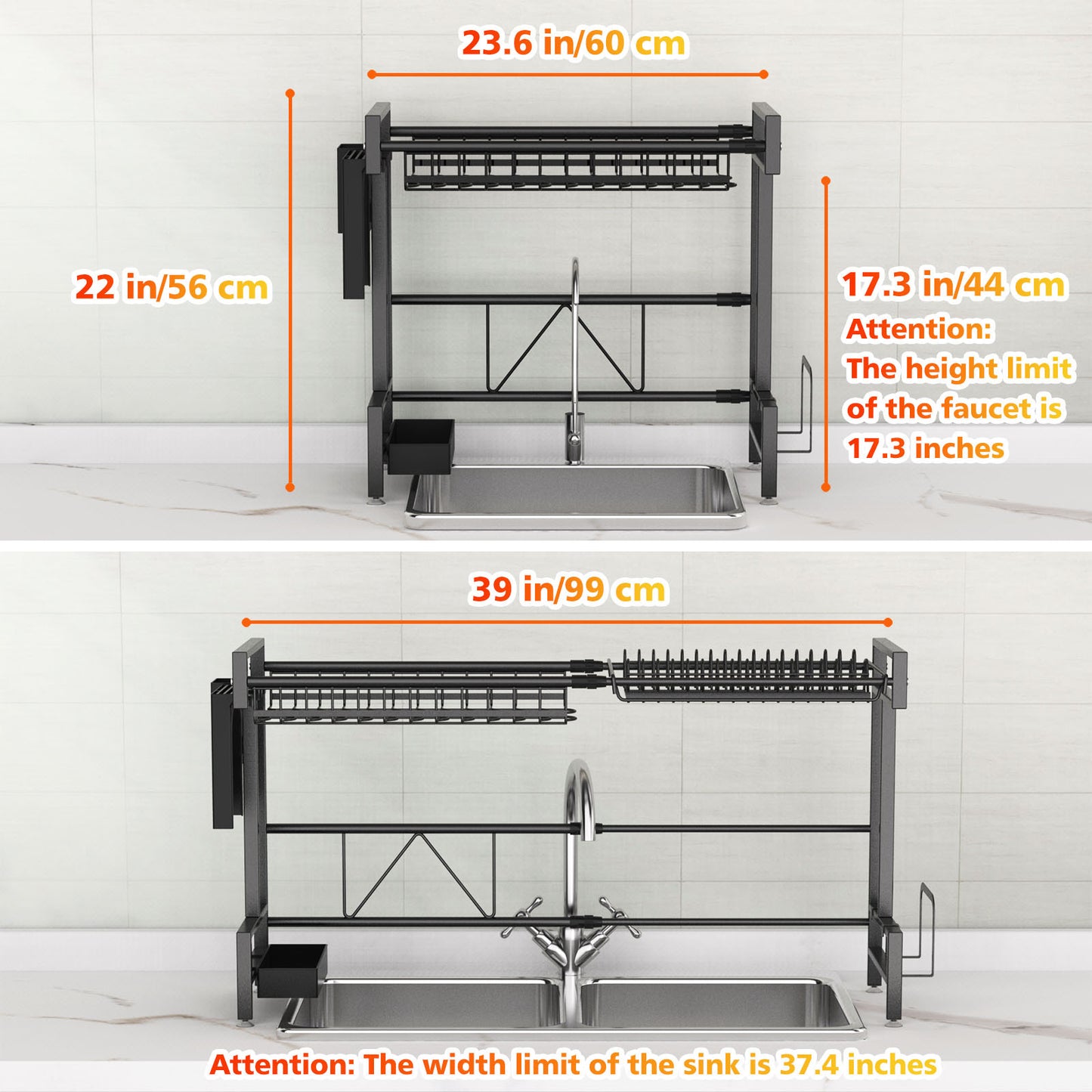 Efficient Kitchen Helper: Over-the-Sink 2-Tier Dish Drying Rack