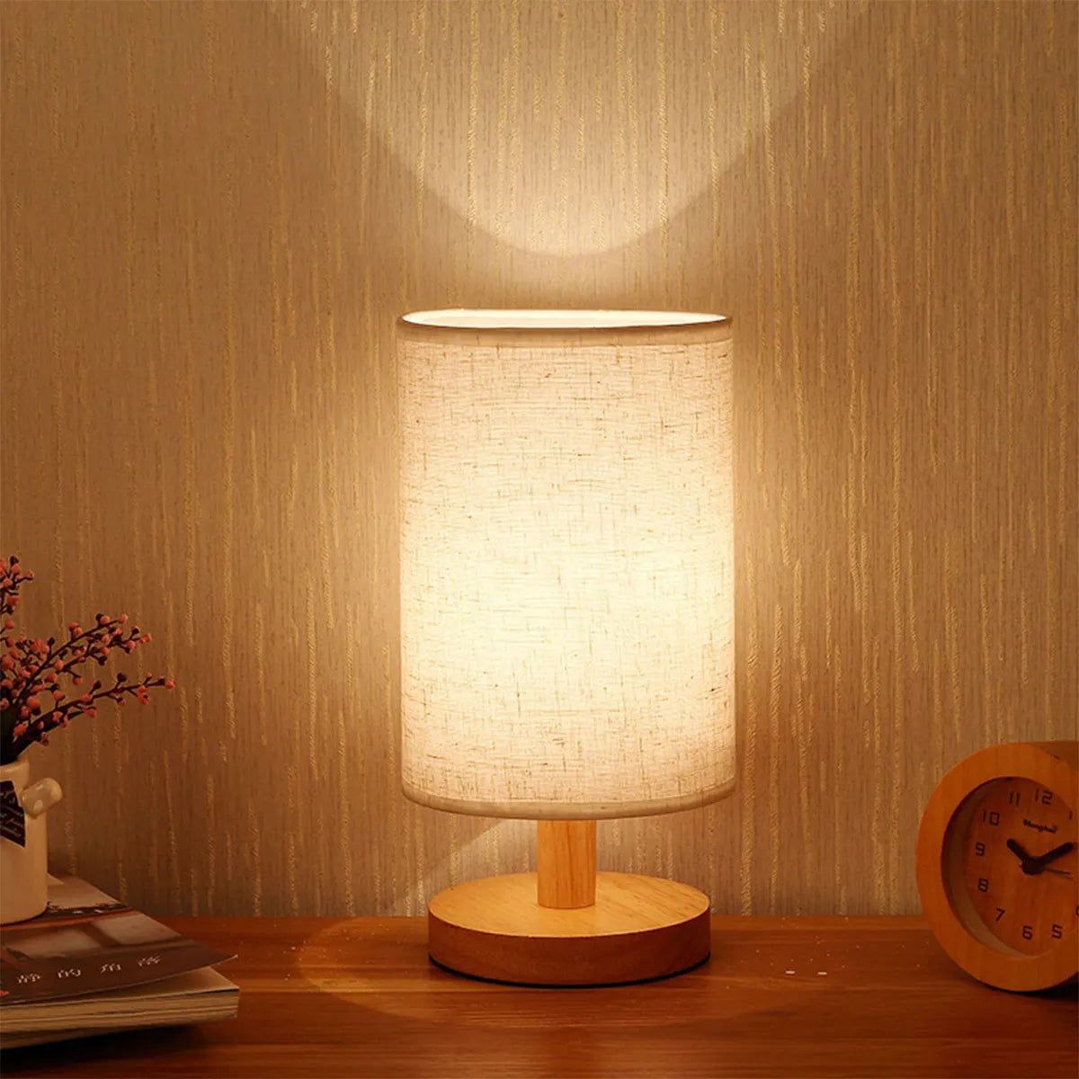 Warm Glow: USB Wooden Bedside Lamp with Night Light