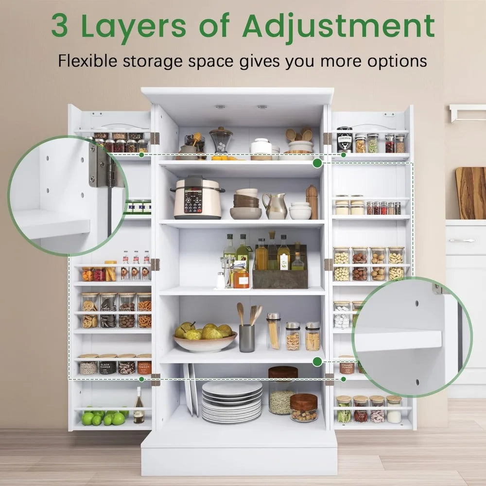 Spacious Elegance: 47” White Freestanding Kitchen Pantry Cabinet