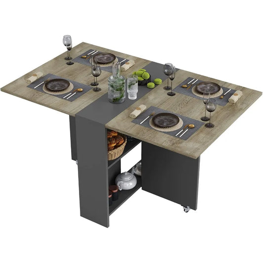 Multifunction Space Saver: Folding Dining Table with Storage on Wheels
