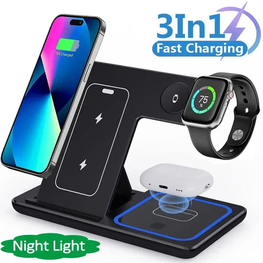 Streamline Charging: 15W 3-in-1 Fast Wireless Charger Stand for iPhone